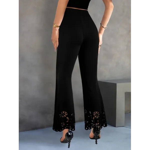 Kadın Yüksek Bel Paçaya Doğru Genişleyen Lazer çiçek Kesim Detaylı Ithal Krep Pantolon