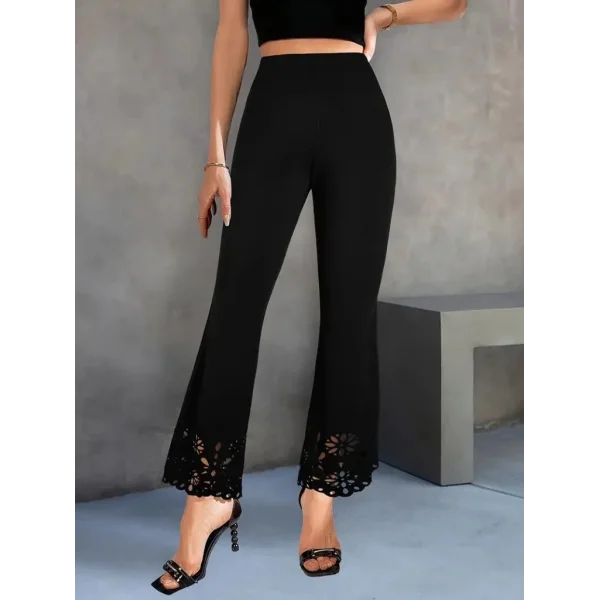 Kadın Yüksek Bel Paçaya Doğru Genişleyen Lazer çiçek Kesim Detaylı Ithal Krep Pantolon