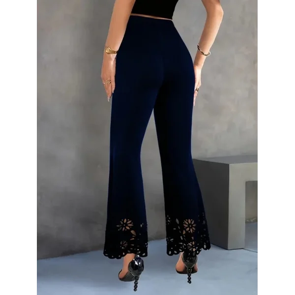 Kadın Yüksek Bel Paçaya Doğru Genişleyen Lazer çiçek Kesim Detaylı Ithal Krep Pantolon