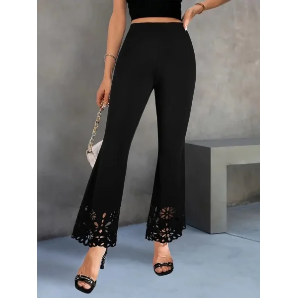 Kadın Yüksek Bel Paçaya Doğru Genişleyen Lazer çiçek Kesim Detaylı Ithal Krep Pantolon