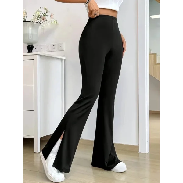 Kadın Yüksek Bel Paçaya Doğru Genişleyen Yandan Yırtmaçlı Dalgıç Pantolon