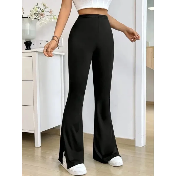 Kadın Yüksek Bel Paçaya Doğru Genişleyen Yandan Yırtmaçlı Dalgıç Pantolon