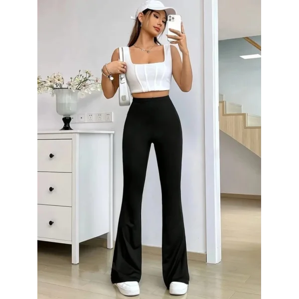 Kadın Yüksek Bel Paçaya Doğru Genişleyen Yandan Yırtmaçlı Dalgıç Pantolon