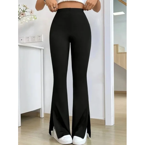 Kadın Yüksek Bel Paçaya Doğru Genişleyen Yandan Yırtmaçlı Dalgıç Pantolon