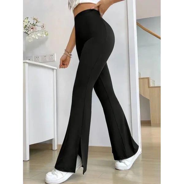 Kadın Yüksek Bel Paçaya Doğru Genişleyen Yandan Yırtmaçlı Dalgıç Pantolon