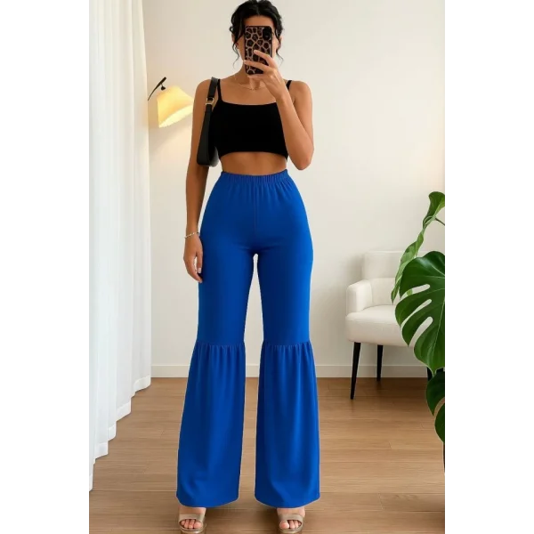 Kadın Yüksek Bel Parça Detay Bol Paça Pantolon