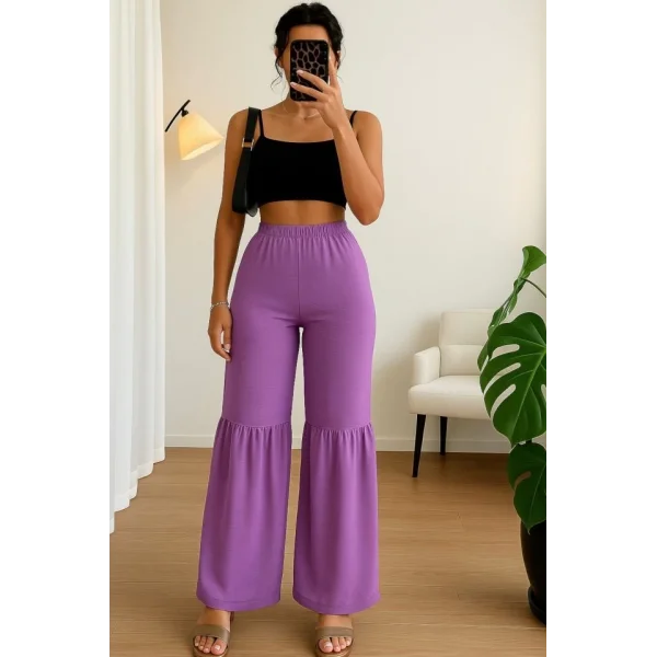 Kadın Yüksek Bel Parça Detay Bol Paça Pantolon