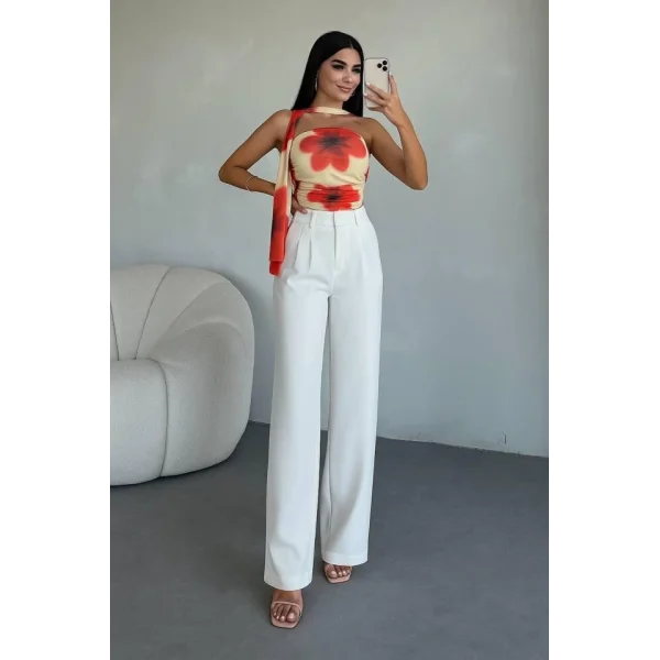 Kadın Yüksek Bel Plise Detay Bol Paça Pantolon