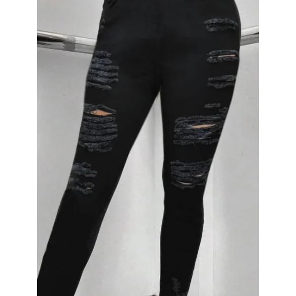 Kadın Yüksek Bel Slim Fit azer Kesim Yırtık Detaylı Kot Pantolon/ Jean