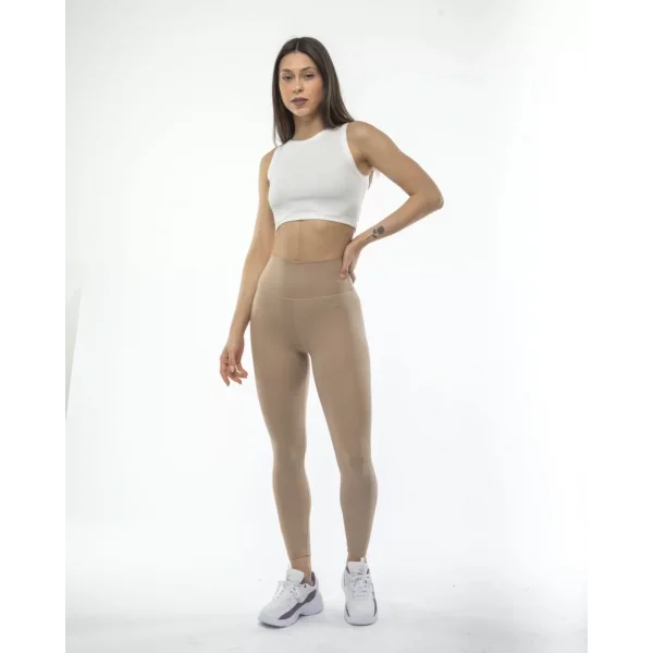 Kadın Yüksek Bel Sporcu Düz Tayt - Bej