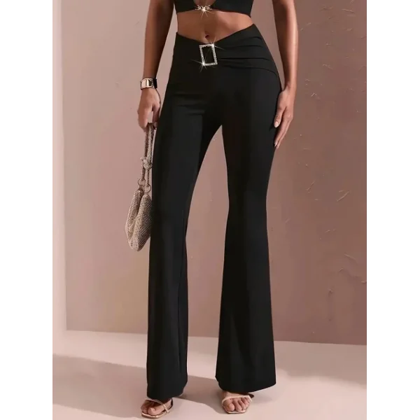 Kadın Yüksek Bel Tokalı Ispanyol Paçalı Dalgıç Pantolon