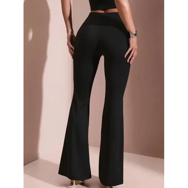 Kadın Yüksek Bel Tokalı Ispanyol Paçalı Dalgıç Pantolon