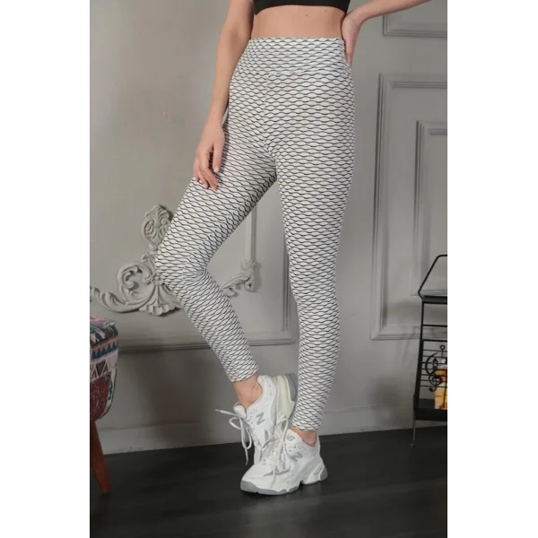 Kadın Yüksek Bel Toparlayıcı Likralı Büzgülü Tayt - Beyaz