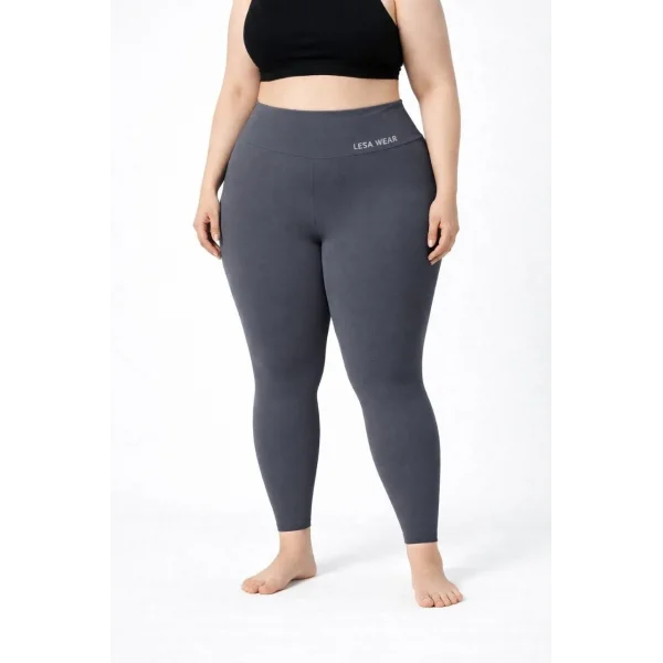 Kadın Yüksek Bel Toparlayıcı Likralı dalgıç Spor Tayt  Esnek Battal Büyük Beden - Füme