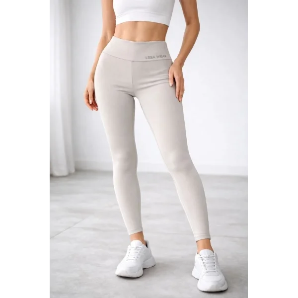 Kadın Yüksek Bel Toparlayıcı Likralı dalgıç Spor Tayt Esnek Rahat Kalıp - Bej
