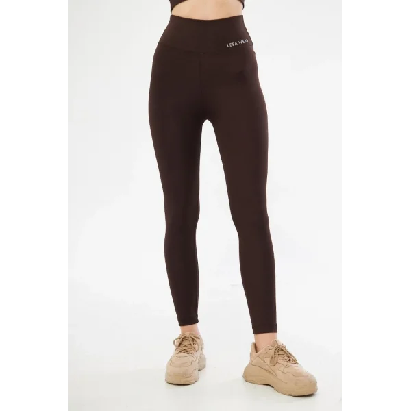 Kadın Yüksek Bel Toparlayıcı Likralı dalgıç Spor Tayt Esnek Rahat Kalıp - Kahve