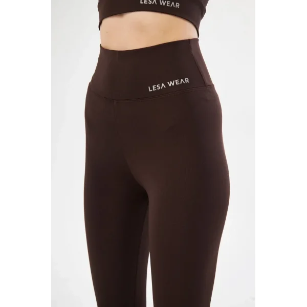 Kadın Yüksek Bel Toparlayıcı Likralı dalgıç Spor Tayt Esnek Rahat Kalıp - Kahve