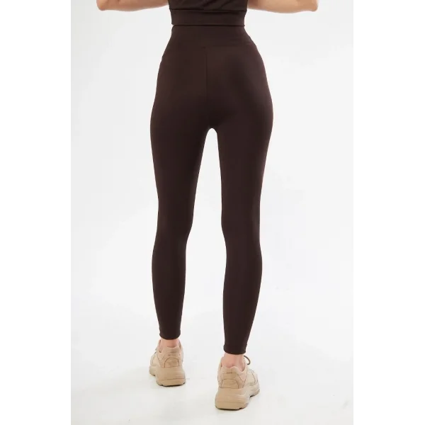 Kadın Yüksek Bel Toparlayıcı Likralı dalgıç Spor Tayt Esnek Rahat Kalıp - Kahve