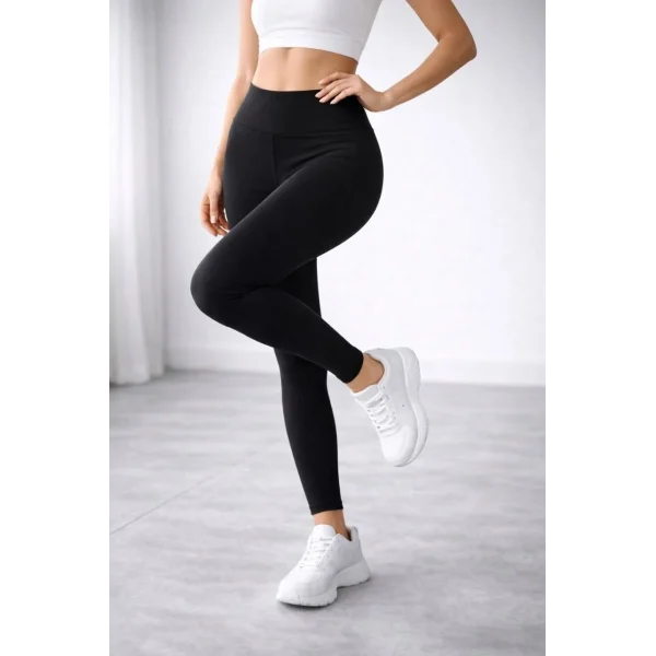 Kadın Yüksek Bel Toparlayıcı Likralı Düz Sporcu Tayt - Siyah