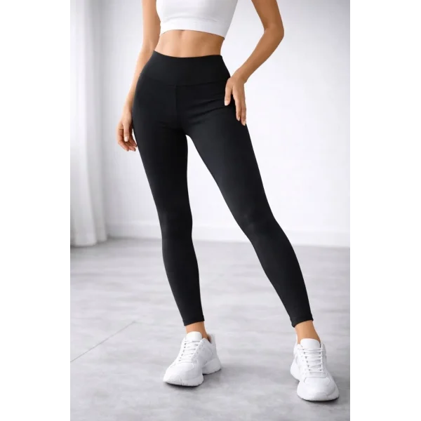 Kadın Yüksek Bel Toparlayıcı Likralı Düz Sporcu Tayt - Siyah