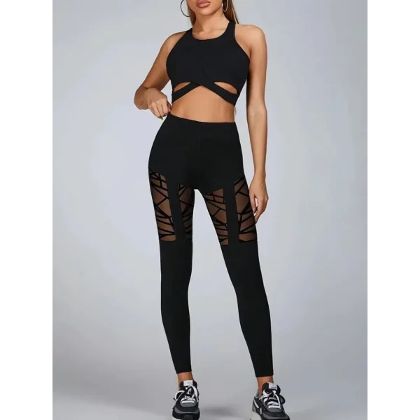 Kadın Yüksek Bel Tül Detaylı Spor Tayt