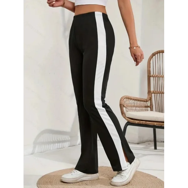 Kadın Yüksek Bel Yan şerit Detaylı Yırtmaçlı Viskon Iki Iplik Pantolon