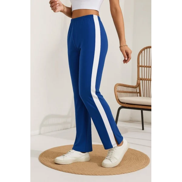 Kadın Yüksek Bel Yan şerit Detaylı Yırtmaçlı Viskon Iki Iplik Pantolon