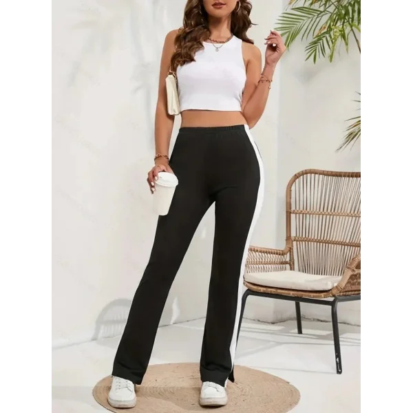 Kadın Yüksek Bel Yan şerit Detaylı Yırtmaçlı Viskon Iki Iplik Pantolon