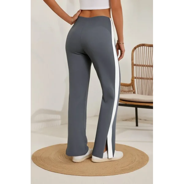 Kadın Yüksek Bel Yan şerit Detaylı Yırtmaçlı Viskon Iki Iplik Pantolon