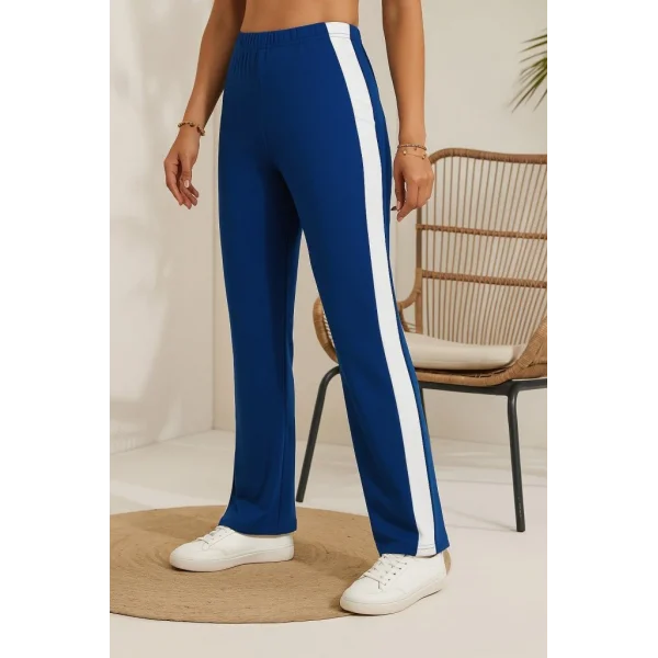 Kadın Yüksek Bel Yan şerit Detaylı Yırtmaçlı Viskon Iki Iplik Pantolon