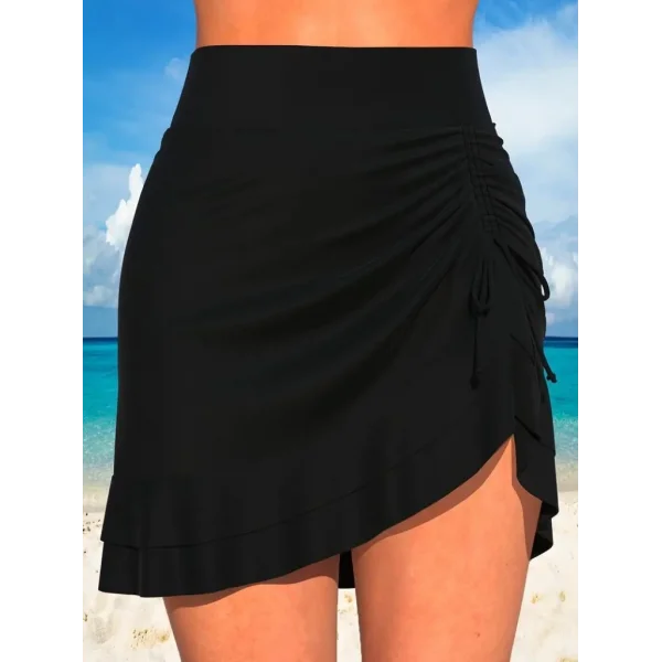 Kadın Yüksek Bel Yandan Büzgülü Fırfırlı Kısa Sandy Etek