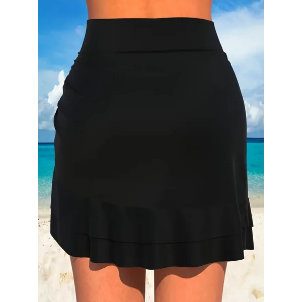 Kadın Yüksek Bel Yandan Büzgülü Fırfırlı Kısa Sandy Etek