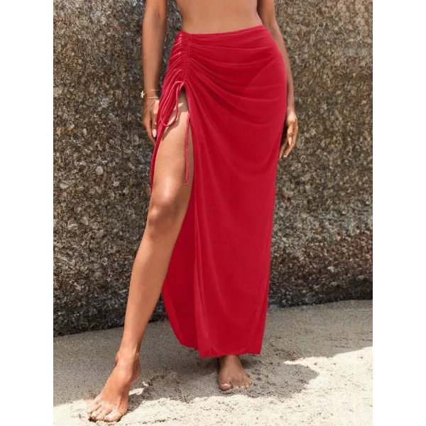 Kadın Yüksek Bel Yandan Büzgülü Uzun Tül Detaylı Pareo