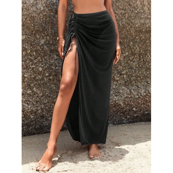 Kadın Yüksek Bel Yandan Büzgülü Uzun Tül Detaylı Pareo