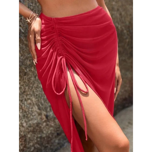 Kadın Yüksek Bel Yandan Büzgülü Uzun Tül Detaylı Pareo