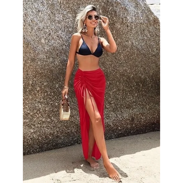 Kadın Yüksek Bel Yandan Büzgülü Uzun Tül Detaylı Pareo