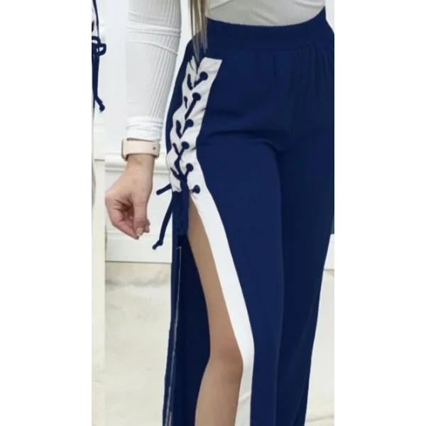 Kadın Yüksek Bel Yandan çapraz Bağcıklı Yırtmaçlı Viskon Iki Iplik Pantolon