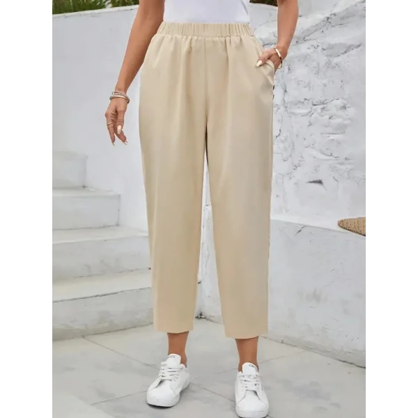 Kadın Yüksek Bel Yandan Cepli Düğme Detaylı Geniş Kesim Ithal Krep Pantolon