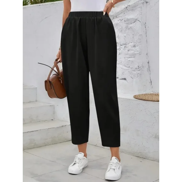 Kadın Yüksek Bel Yandan Cepli Düğme Detaylı Geniş Kesim Ithal Krep Pantolon