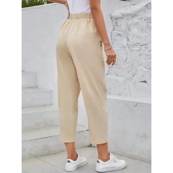 Kadın Yüksek Bel Yandan Cepli Düğme Detaylı Geniş Kesim Ithal Krep Pantolon