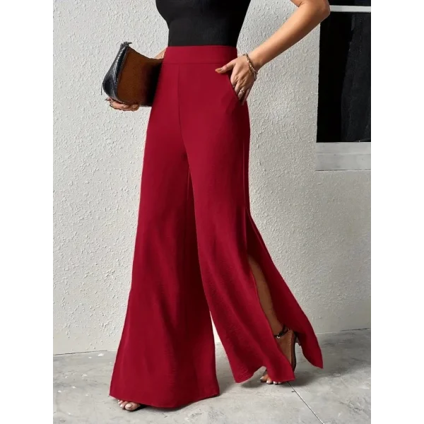 Kadın Yüksek Bel Yandan Fermuarlı Yırtmaçlı Geniş Paçalı Aerobin Pantolon