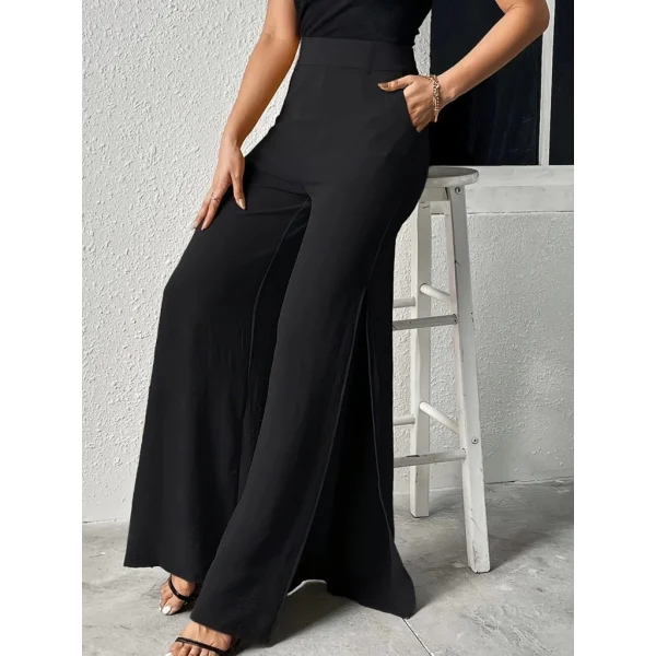 Kadın Yüksek Bel Yandan Fermuarlı Yırtmaçlı Geniş Paçalı Aerobin Pantolon