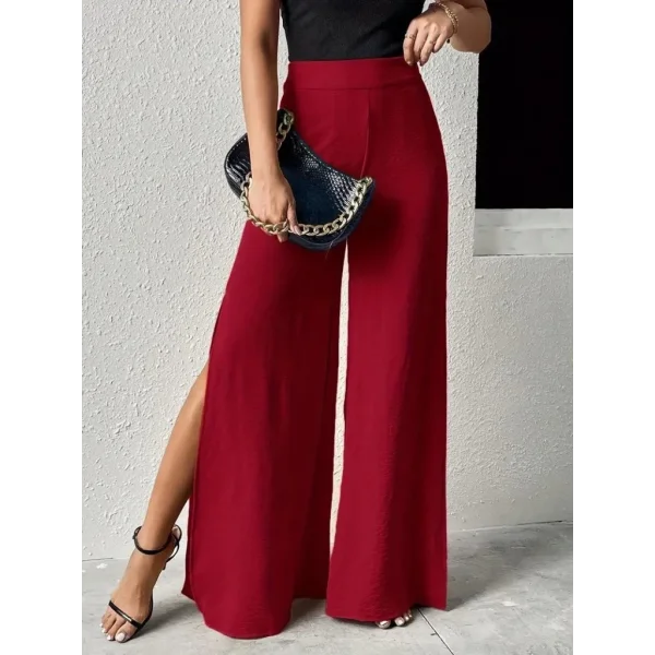 Kadın Yüksek Bel Yandan Fermuarlı Yırtmaçlı Geniş Paçalı Aerobin Pantolon