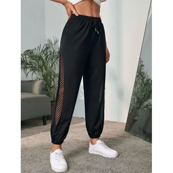 Kadın Yüksek Bel Yanı Kuşgözu Transparan Detay Eşofman Altı