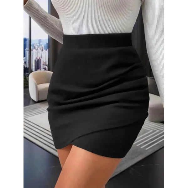 Kadın Yüksek Bel Yanlar Büzgü Detaylı Janjan Krep Etek