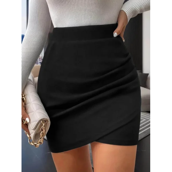 Kadın Yüksek Bel Yanlar Büzgü Detaylı Janjan Krep Etek