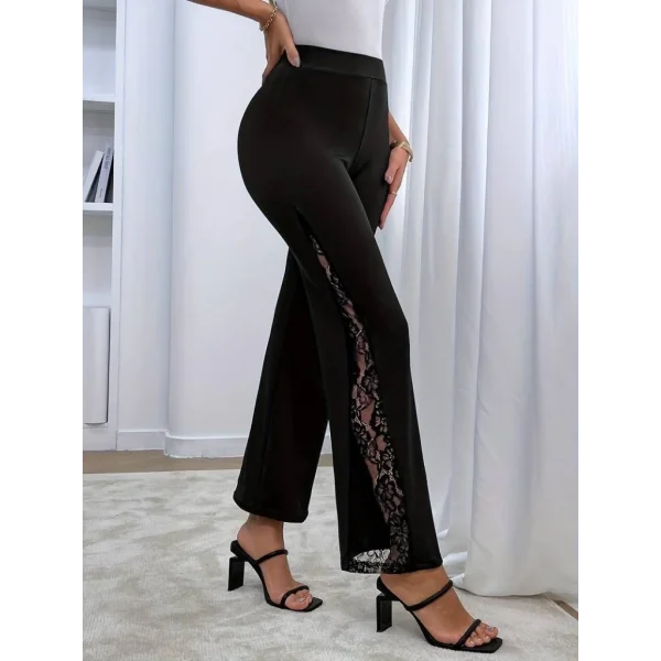 Kadın Yüksek Bel Yanlardan Dantelli Dalgıç Tayt Pantolon