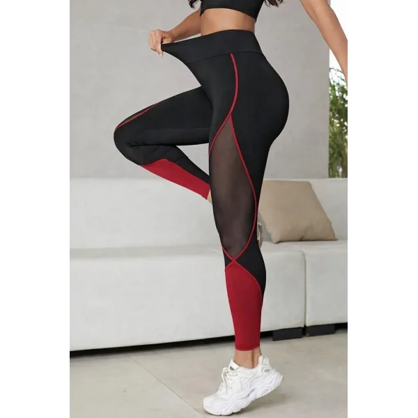 Kadın Yüksek Bel Yanlardan Tül Detaylı çift Renkli Spor Dalgıç Tayt