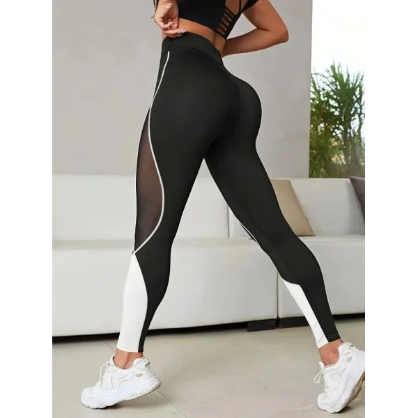 Kadın Yüksek Bel Yanlardan Tül Detaylı çift Renkli Spor Dalgıç Tayt