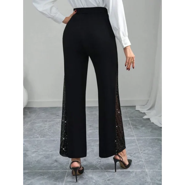 Kadın Yüksek Bel Yanlardan Tül Detaylı Ithal Krep Pantolon